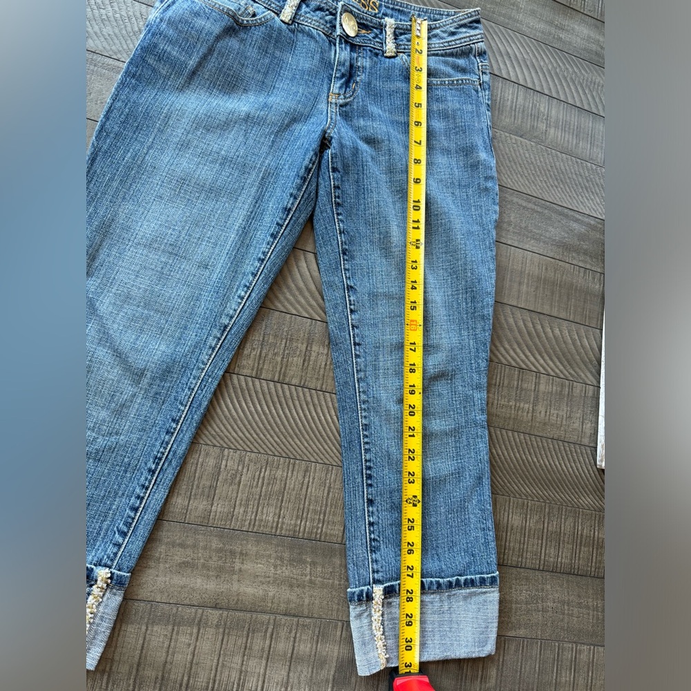 Vintage Guess Beaded Cropped Ankle Jeans with Cuffed Design Women’s Size 27 - Picture 7 of 12